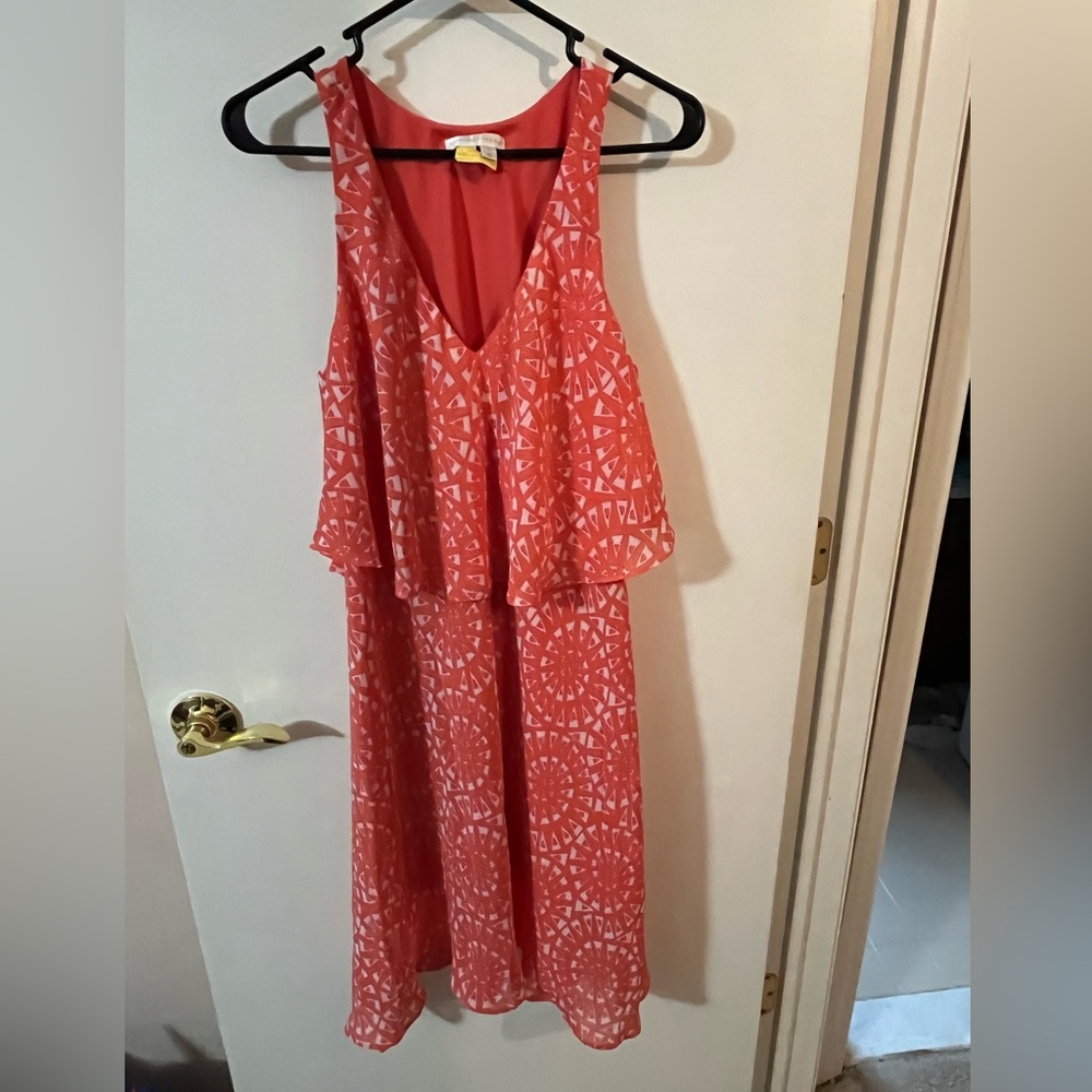 London Times Vibrant Coral Dress size 8 ruffle